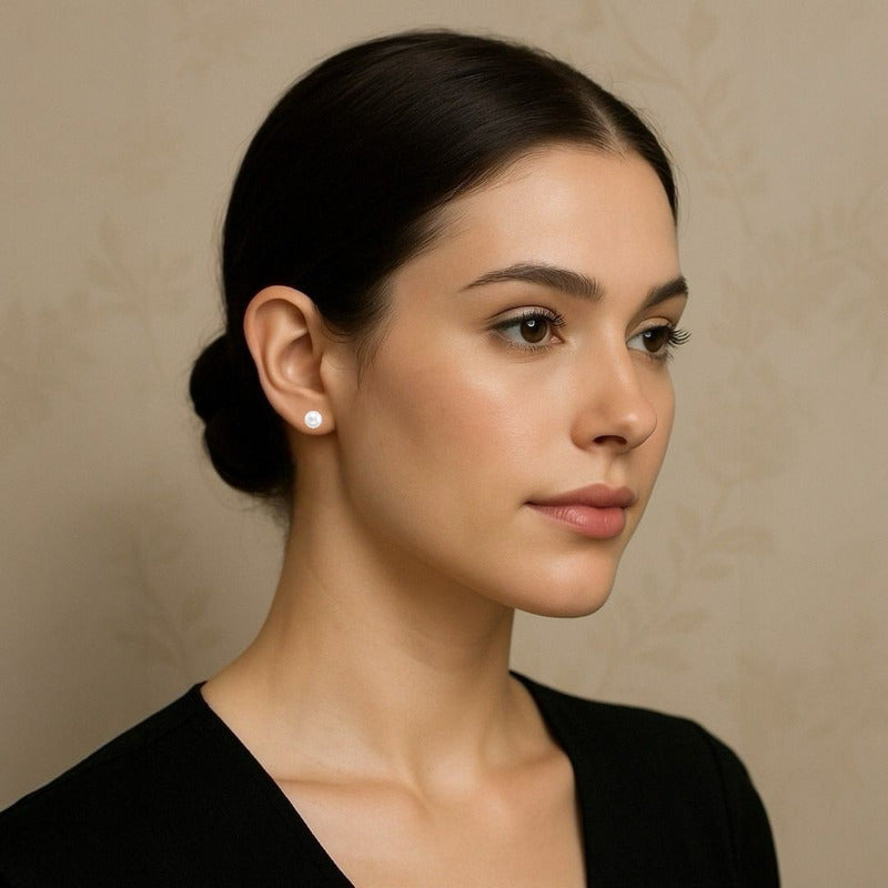 Broquel Perlas Boton 7.5 Mm Elaborados En Oro De 14 K + Obse