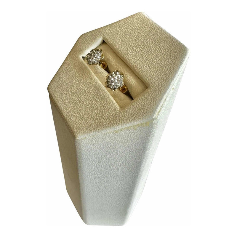 Broqueles Flor Zirconias Blancas Oro 10 Kilates + Obsequio