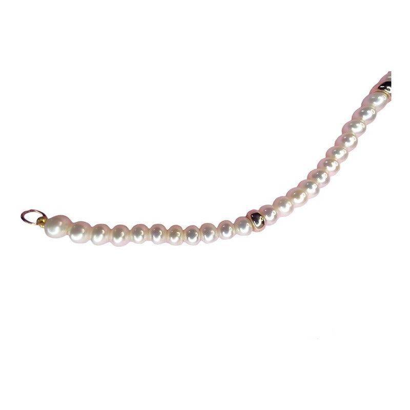 Pulsera Perla Botón 5.5 Mm Con Donas Oro De 14 K + Obsequio