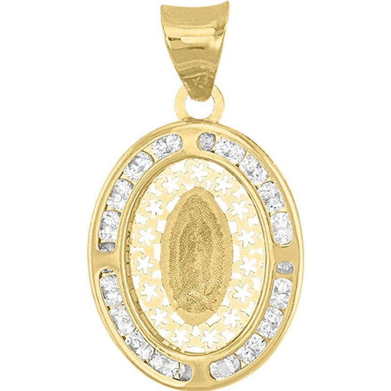 Medalla Guadalupe Fondo Flor En Oro De 10 K + Obsequio