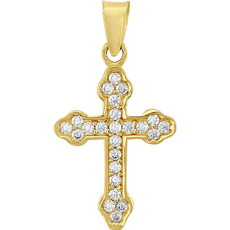 Dije Mini Cruz Con Zirconias En Oro De 10 K + Obsequio