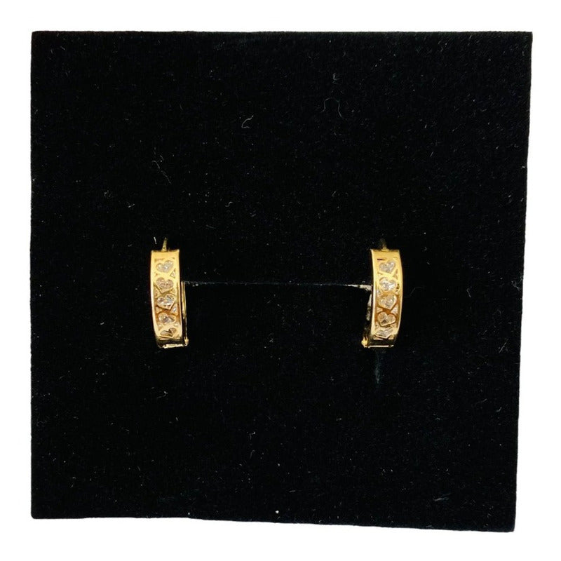 Hermosas Huggie De Doble Vista Con Corazones En Oro 10k