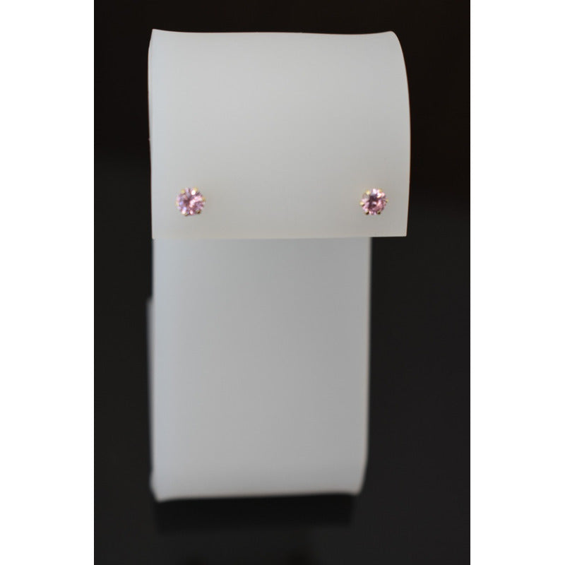 Broqueles Circonia Rosa 4 Mm Oro De 10 K + Obsequio