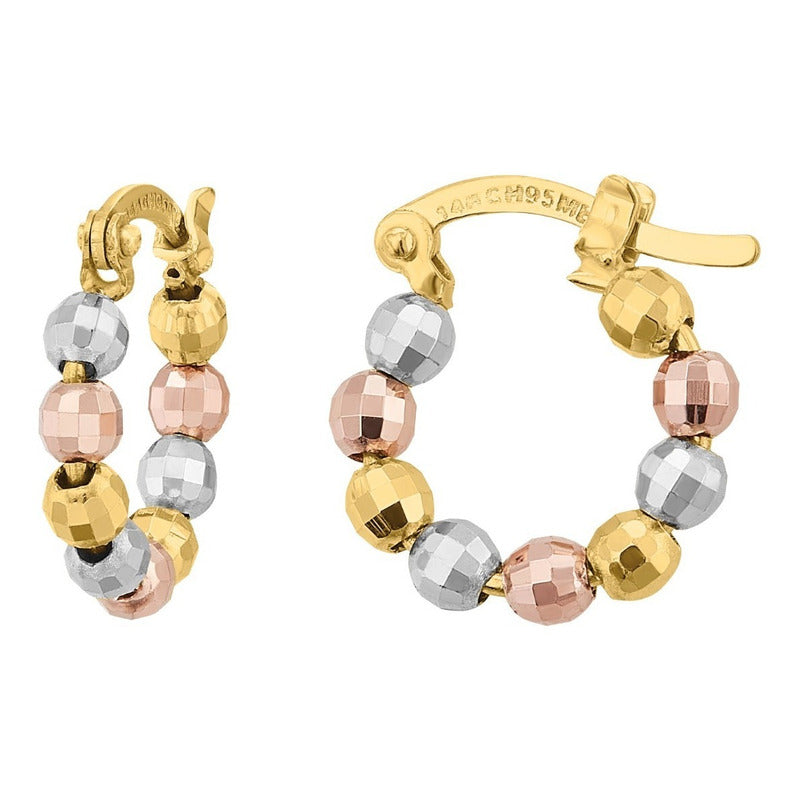 Arracadas Esferas Facetadas 1.5 Cm Oro 14 K + Obsequio