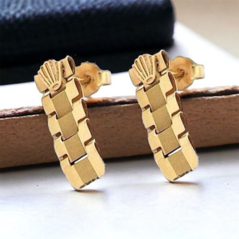 Aretes Tejido Hueco Corona 2 Cm Por 6 Mm Oro 14 K