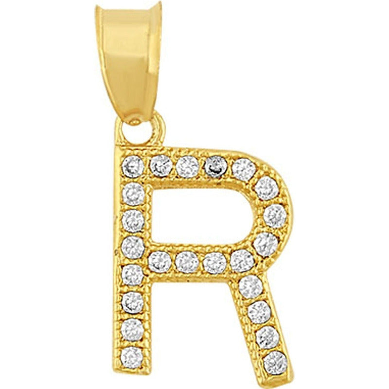 Dije Inicial R Con Zirconias En Oro De 10 K + Obsequio