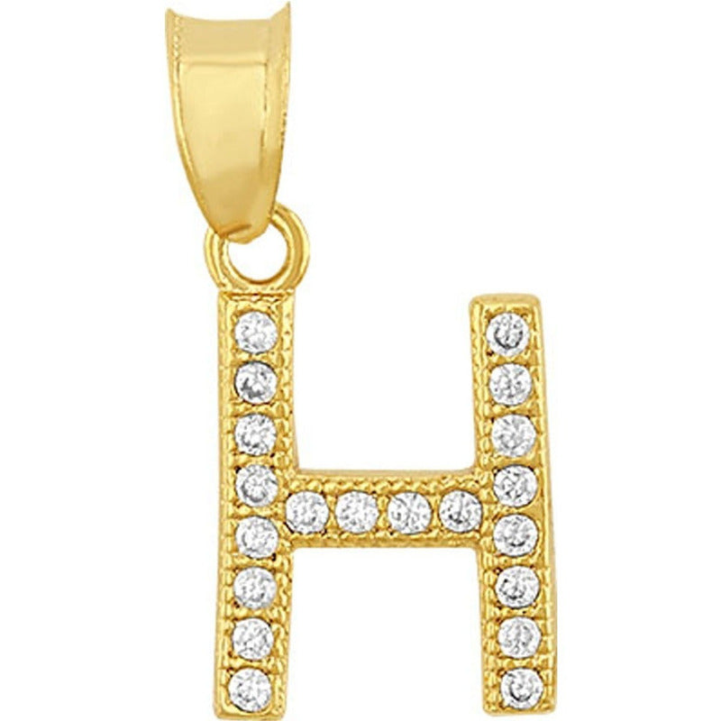 Dije Inicial H Con Zirconias En Oro De 10 K + Obsequio