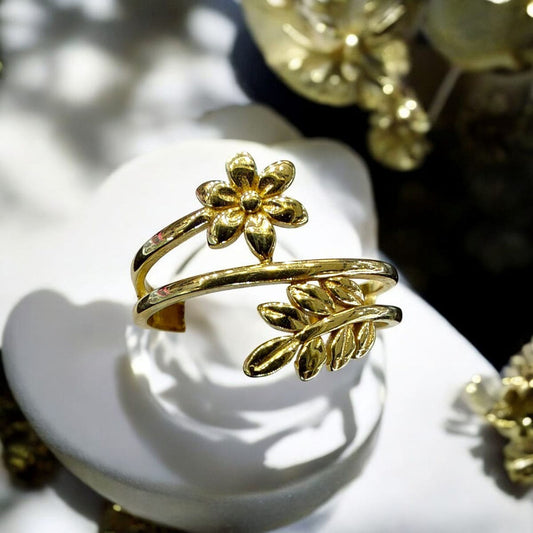 Anillo Flor Doble Joyería M De León 10k + Color Dorado Talla 6