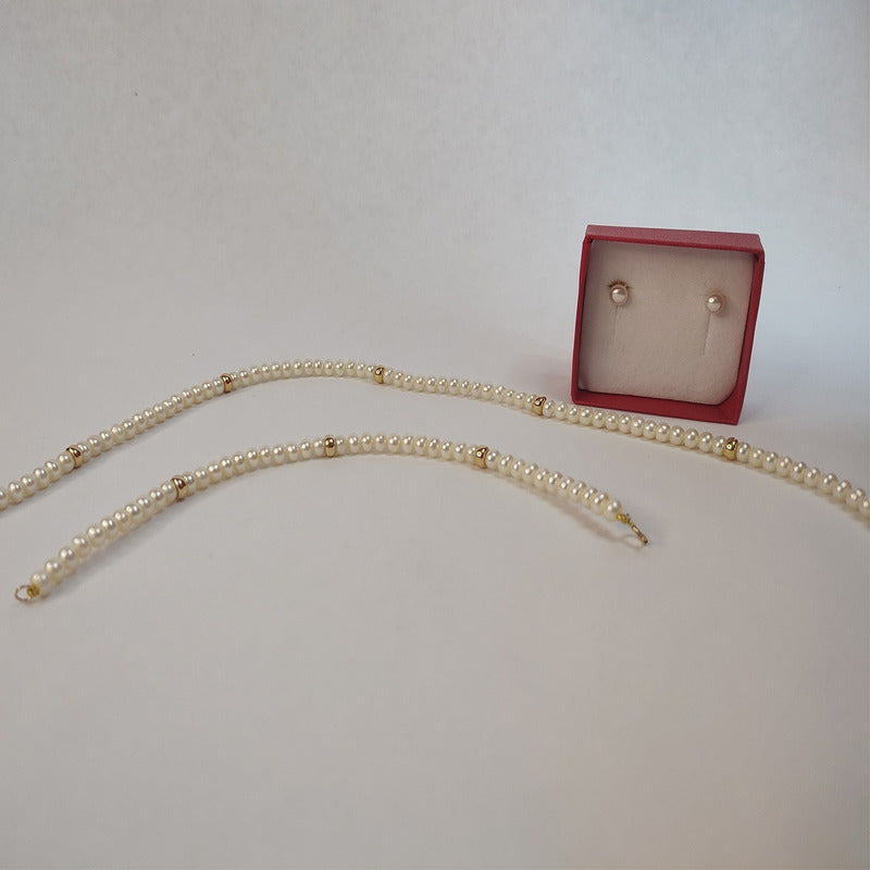 Juego De Collar, Aretes Y Pulsera Elaborado En 14 K Color Amarillo