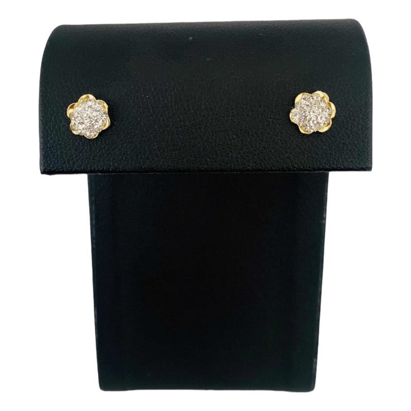 Broqueles Flor 10 Zirconias Oro 10 Kilates + Obsequio