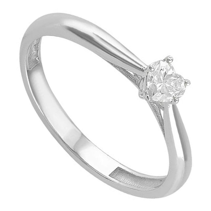 Anillo Solitario Corazón En Oro Blanco De 10 K + Obsequio