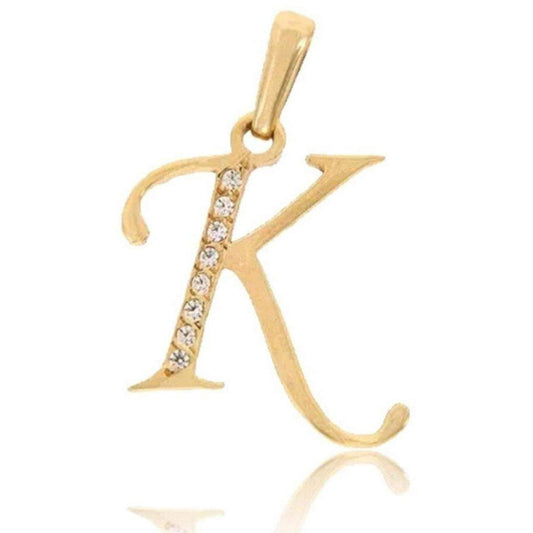 Dije Inicial Letra K Con Circonias Oro 14 K + Obsequio