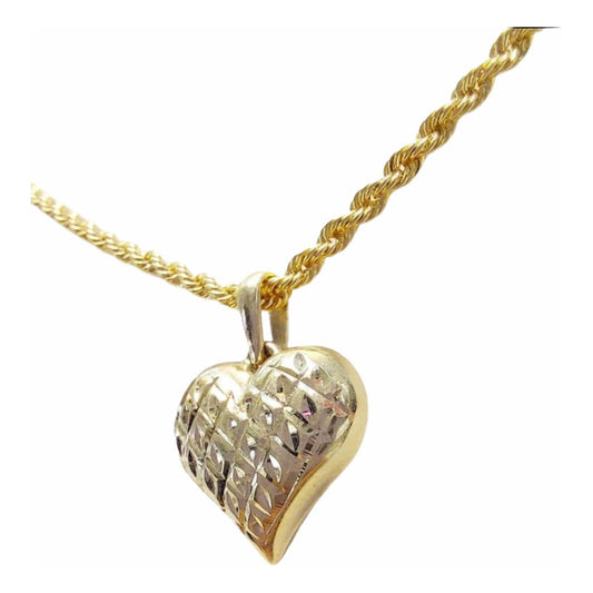 Kit Cadena Con Dije Corazon Texturizado Oro 10 K. + Obsequio