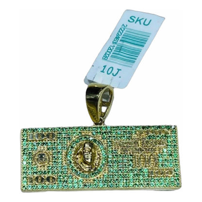 Kit Cadena Con Dije 100 Dólares Zirconias Oro 10 K +obsequio