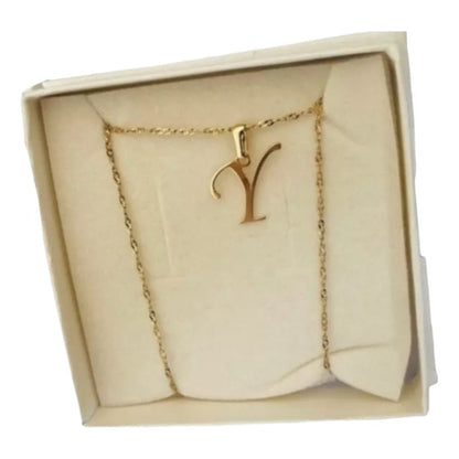 Juego Collar Letra Y Lisa + Aretes Bola 10 K. + Regalo