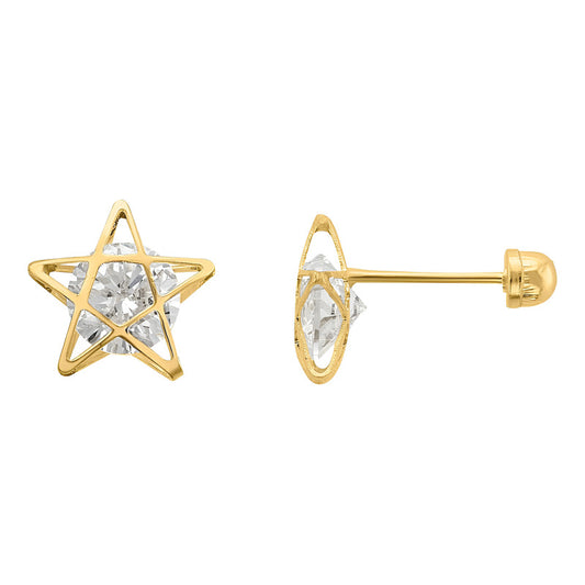 Broqueles De Estrella Con Zirconia Oro 10 Kilates +