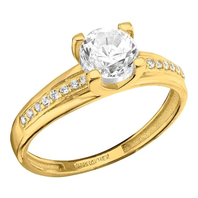 Anillo Clasico Compromiso 10 Kilates Zirconias + Obsequio
