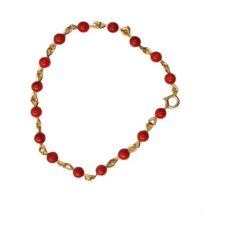 Pulsera Coral Para Niña Elaborada En Oro De 14 K + Obsequio