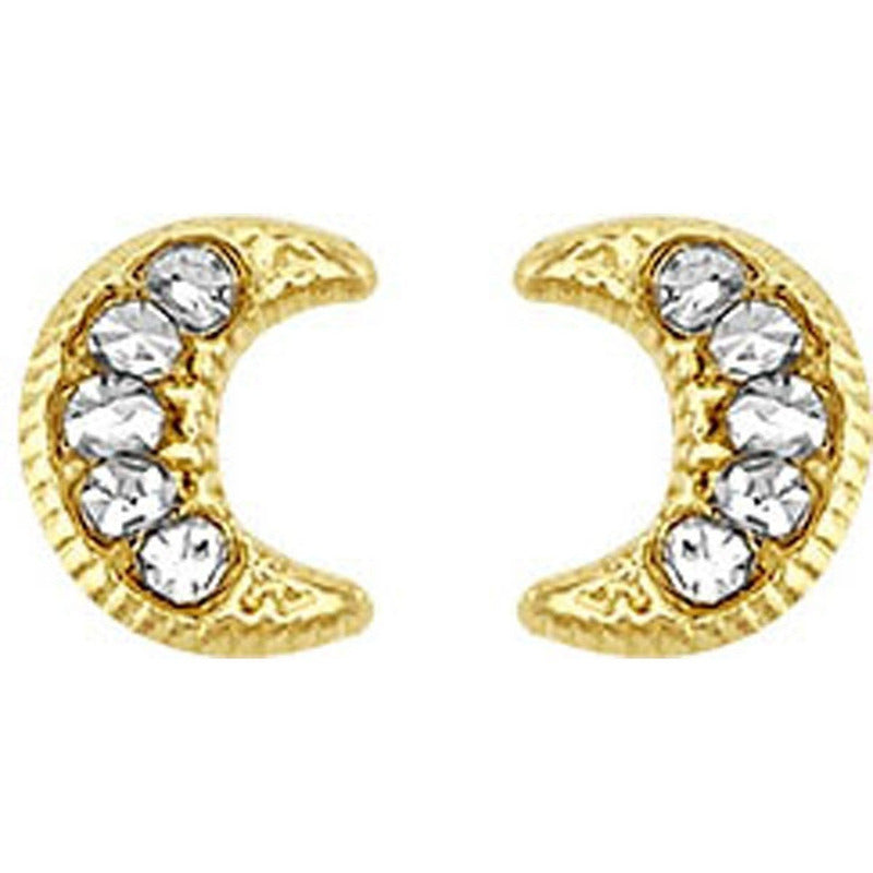 Broquel Mini Luna Con Zirconias En Oro De 10 K + Obsequio