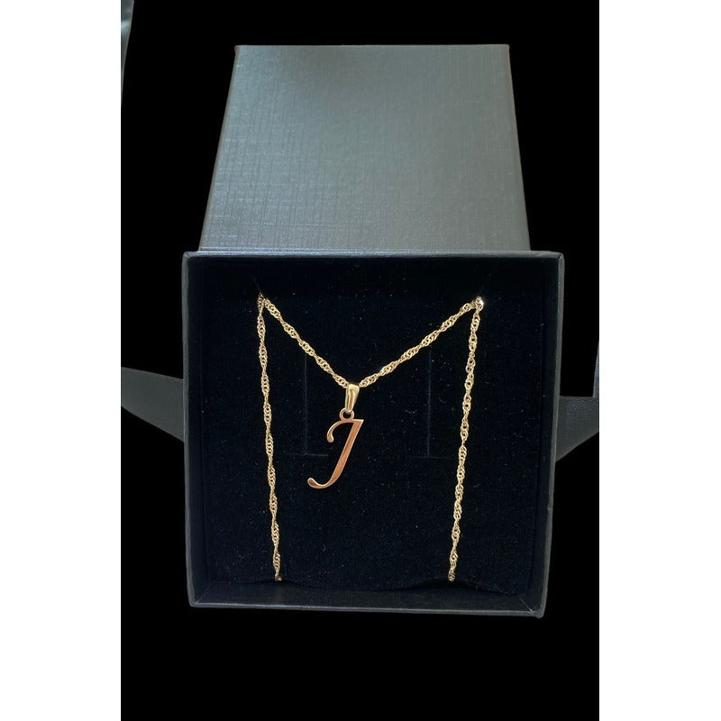 Juego Inicial Letra J Con Cadena 50 Cm Oro 14 K + Obsequio