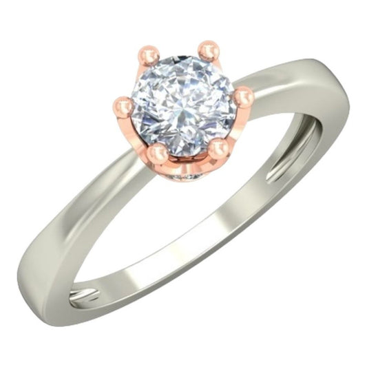 Anillo Solitario Corona Oro Blanco Y Oro Rosa 10 Kilates