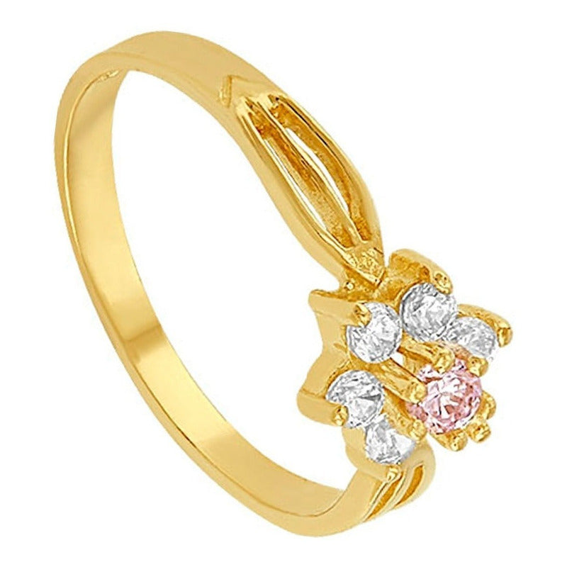 Anillo Estrella Zirconia Rosa Niña Oro 10 K + Obsequio