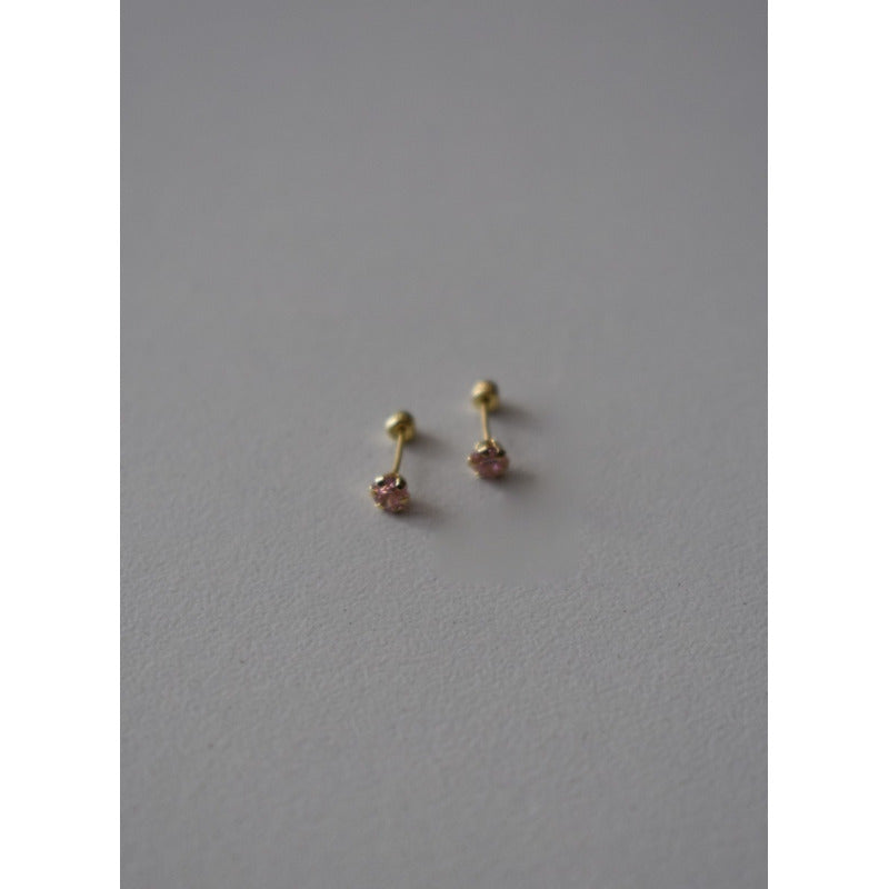 Broqueles Circonia Rosa Para Bebé 3 Mm Oro De 10 K