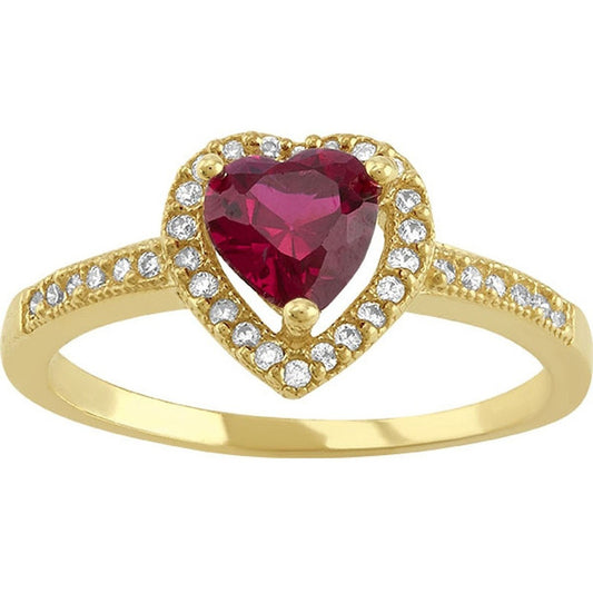 Anillo Solitario Corazón Rojo En Oro De 10 K + Obsequio