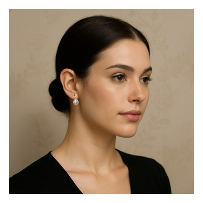 Aretes Con Perla Colgante Elaborados En Oro De 14 K + Obsequ