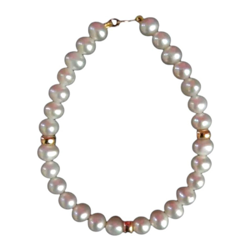 Pulsera Perlas Potato 5.5 Mm Con Donas En Oro De 14 K + Obse Diámetro 17 Cm Largo 17 Cm