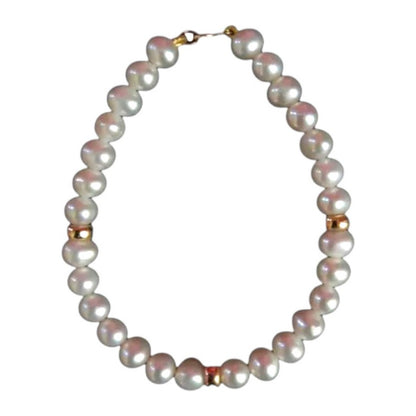 Pulsera Perlas Potato 5.5 Mm Con Donas En Oro De 14 K + Obse Diámetro 17 Cm Largo 17 Cm