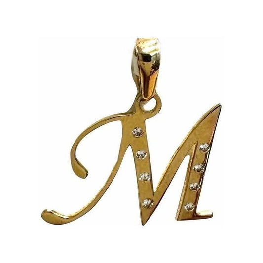 Dije Inicia Letra M Con Circonias Oro 14 K + Obsequio