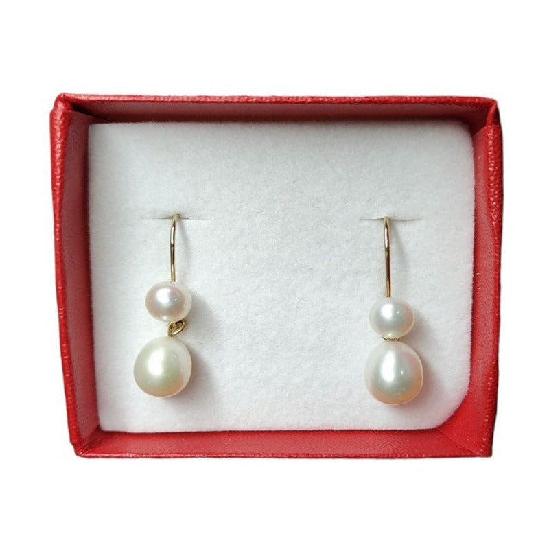 Aretes De Palanca Con Perla Elaborados En Oro De 14 K + Obse