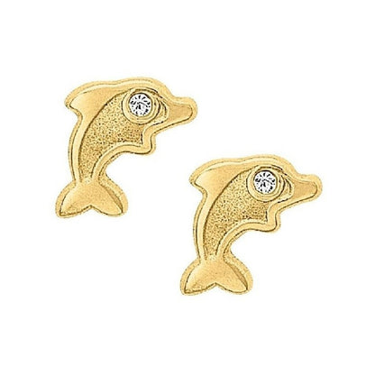 Broqueles Delfin Con Zirconias Oro 10 Kilates + Obsequio