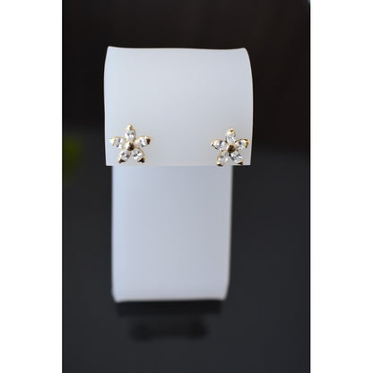 Broqueles Flor Estrella Con Circonia 6 Mm Oro De 10 K