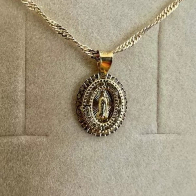 Juego Collar Guadalupe + Aretes Zircionias 10 K + Regalo