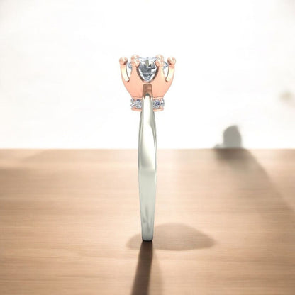 Anillo Solitario Corona Oro Blanco Y Oro Rosa 18 Kilates