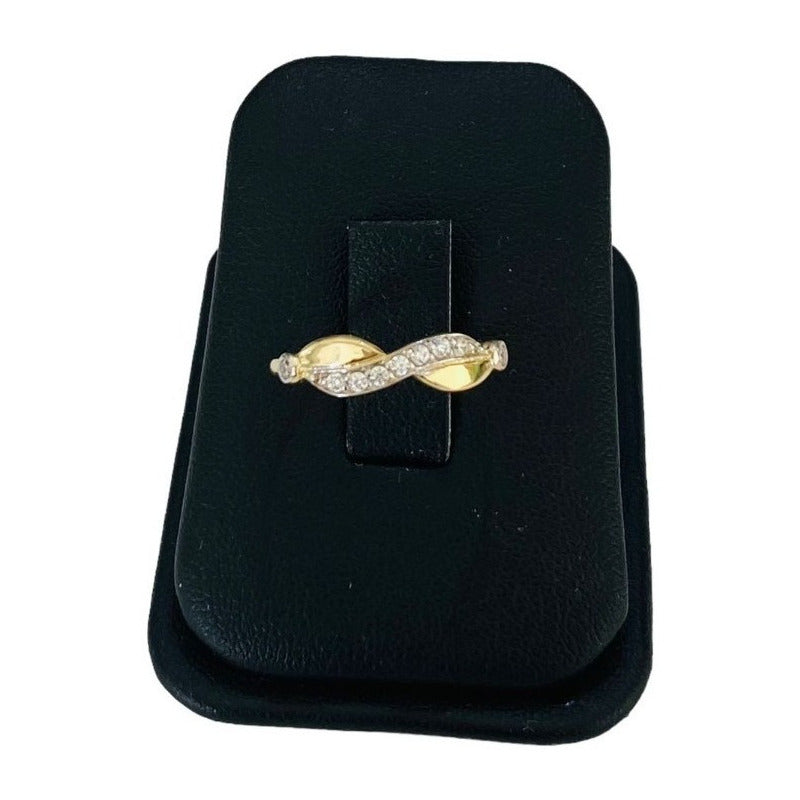 Anillo Doble Infinito 2 Oros 10 Kilates Zirconias + Obsequio