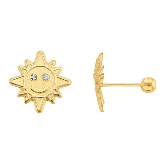 Broqueles Sol Con Circonias Broche Grande Oro De 10 K