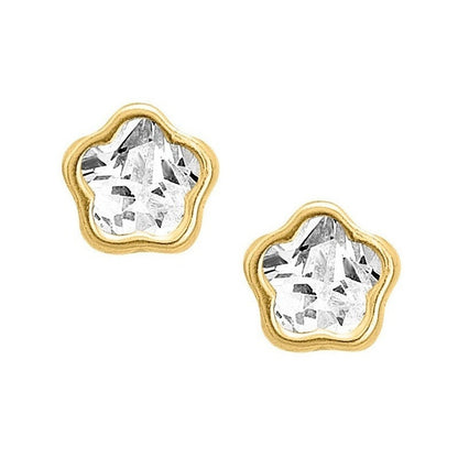 Broqueles Flor Circonia  Para Bebé 4 Mm Oro De 10 K + Obsequ