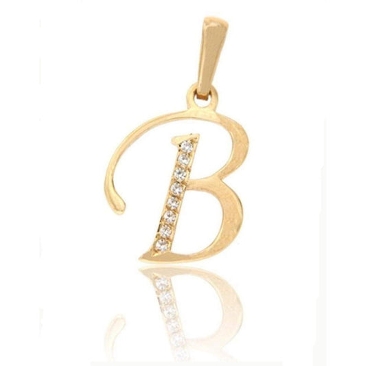 Dije Inicial Letra B Con Circonias Oro 14 K + Obsequio