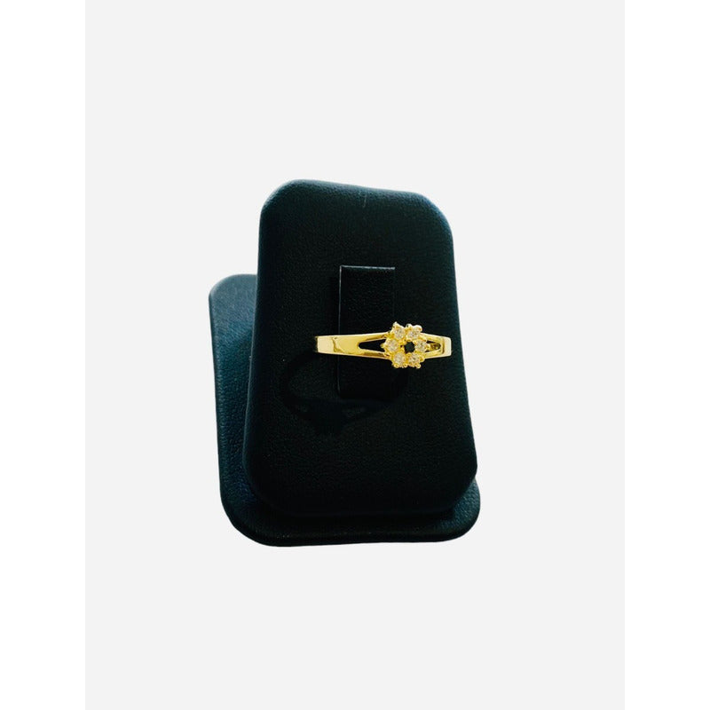 Anillo Flor Con Onix Y Circonias Oro 10 K + Obsequio