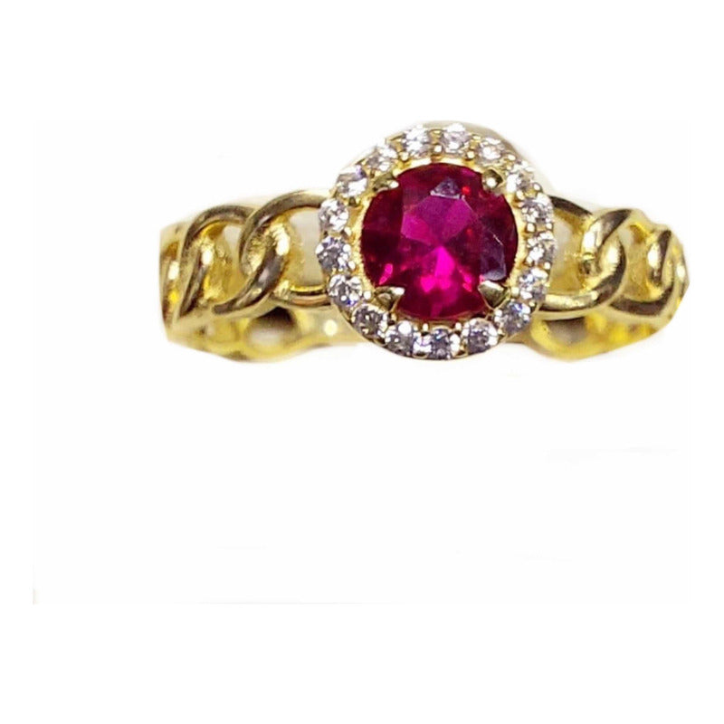 Anillo Zirconia Roja Oro 14 K. + Obsequio