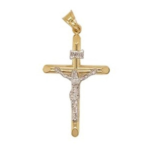 Dije Crucifijo Bicolor Oro 14 K + Obsequio + Envío