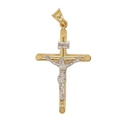 Kit Cadena Con Dije Crucifijo Bicolor Oro 14 K + Obsequio
