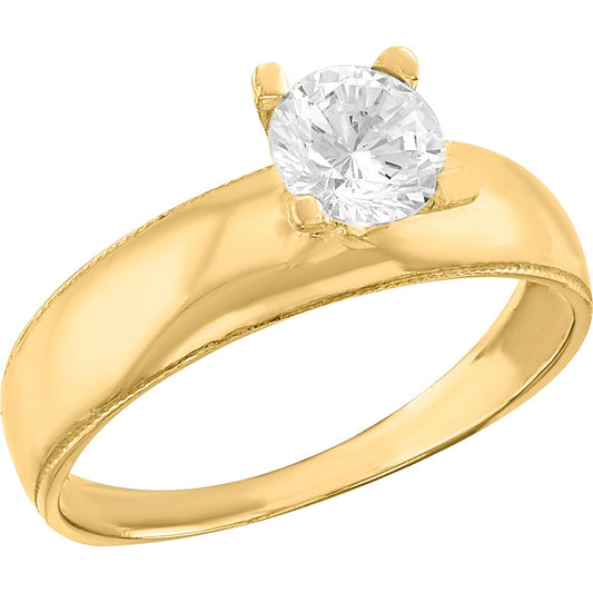 Anillo Solitario De Compromiso Clásico Oro 14 K + Color Dorado Talla 9