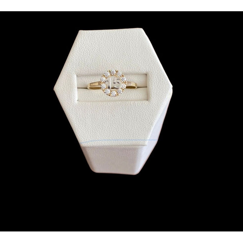 Anillo 15 Años 2 Oros 10 Kilates Zirconias + Obsequio