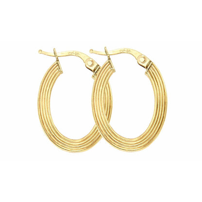 Arracadas Ovaladas Con Líneas Facetada En Oro De 14 K