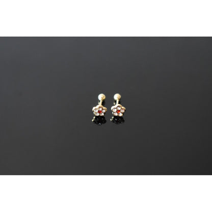 Broqueles Flor Piedra Roja Para Bebé 1 Mm Oro De 10 K