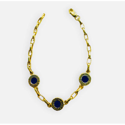 Pulsera Con Fondo Azul De 18cmx3mm Oro De 14 Kilates